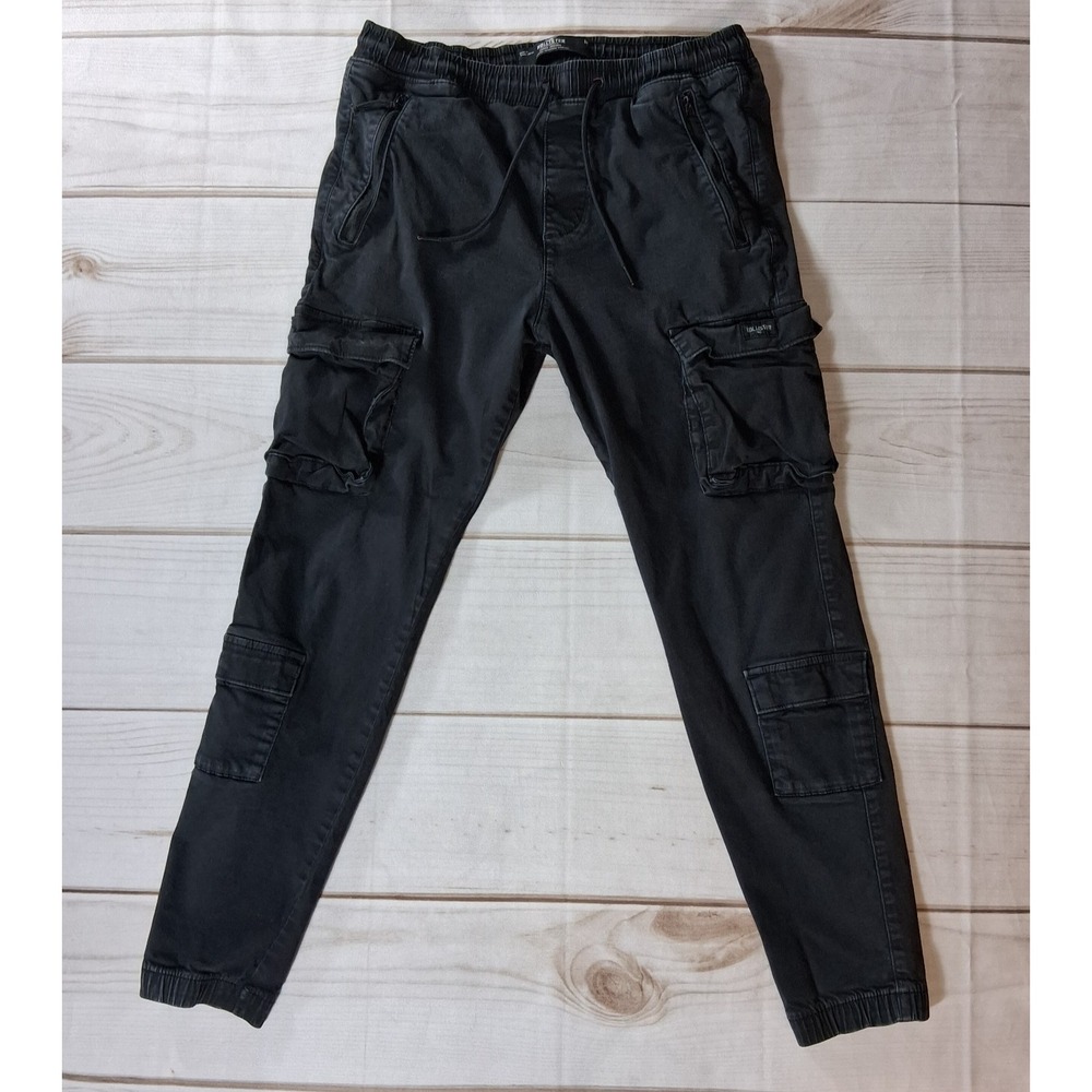 Hollister Mens Advanced Stretch Cargo Jogger Pants Black Elastic Drawstring Sz M